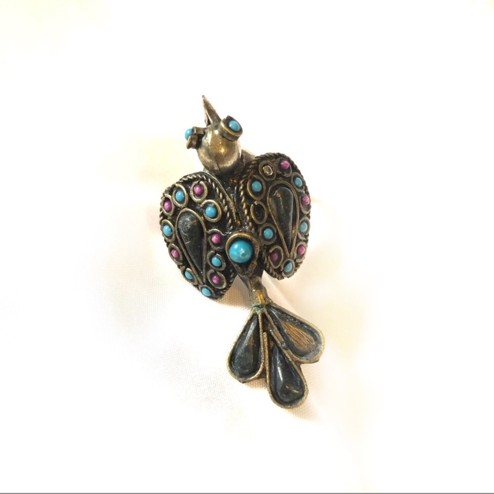Boho Beaded Winged Bird Ring Statement Piece - image 2